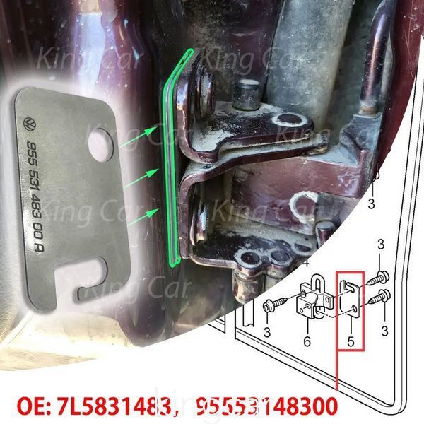 Пластины проставки от провисания автомобильных дверей  Skoda Oсtavia A5 1Z VAG 955 531 483 00, комплект на 2 двери 6 шт 955 531 483 00 фото